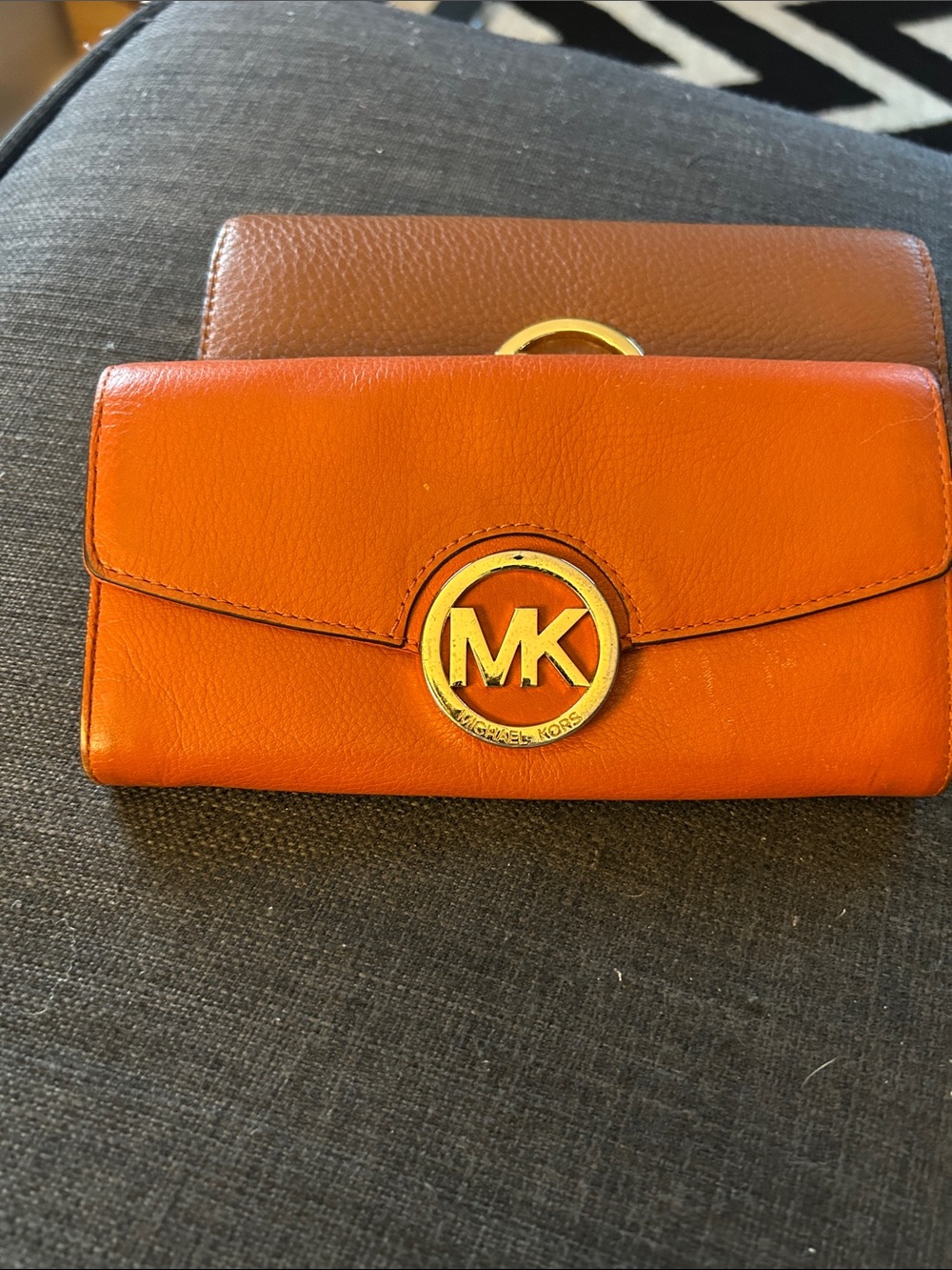 Michael Kors Orange Leather MK Logo Continental Wallet